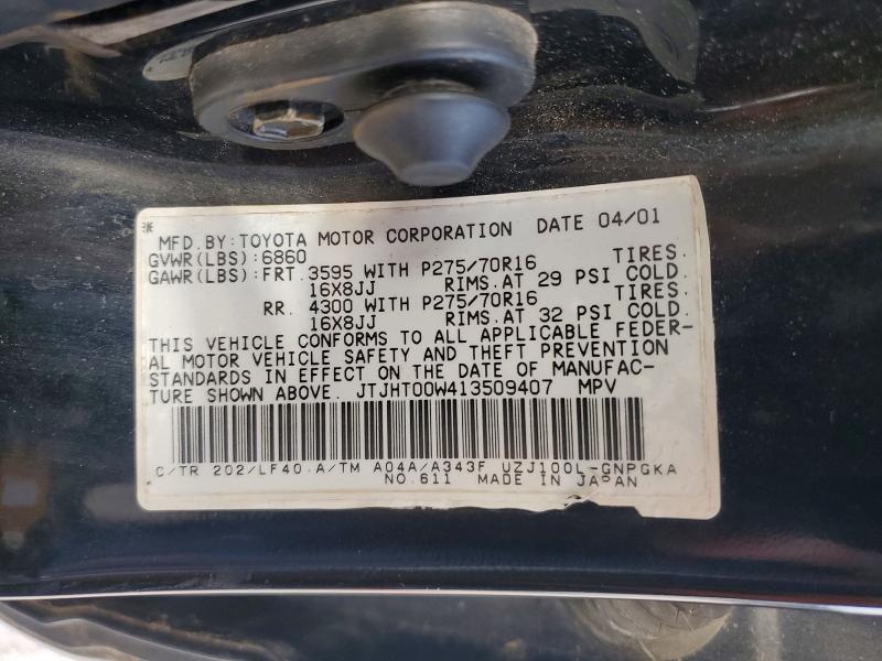 Aukcja sprzedaży 2001 Lexus Lx, vin: JTJHT00W413509407, numer aukcji: 50225616
