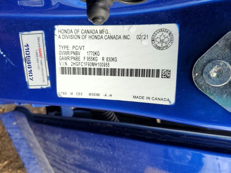 Aukcja sprzedaży 2021 Honda Civic, vin: 2HGFC1F90MH100955, numer aukcji: 49311456