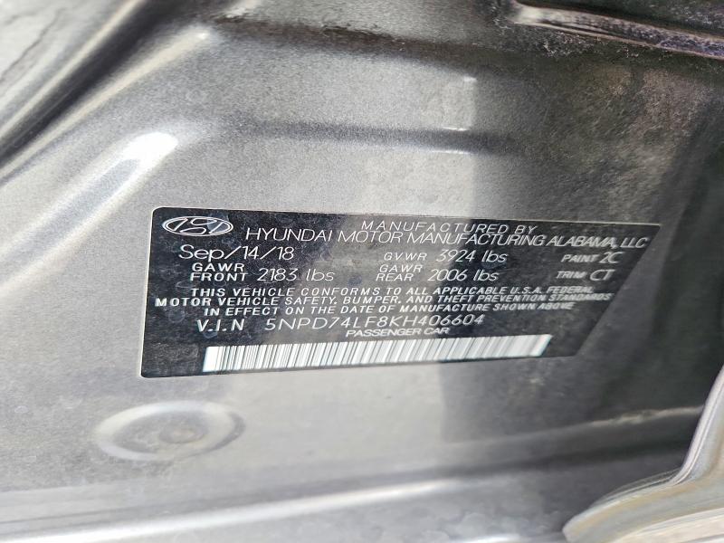 Продаж на аукціоні авто 2019 Hyundai Elantra, vin: 5NPD74LF8KH406604, номер лоту: 50773946
