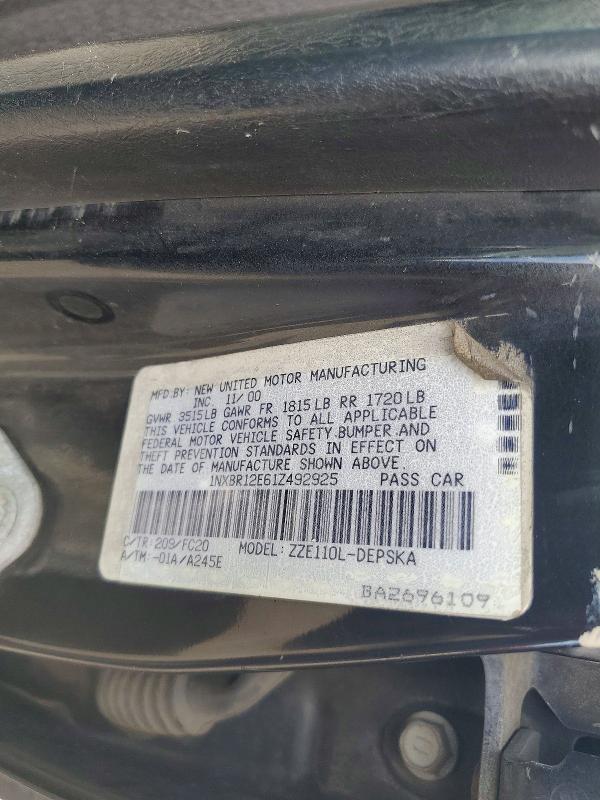 49666006 :رقم المزاد ، 1NXBR12E61Z492925 vin ، 2001 Toyota Corolla مزاد بيع