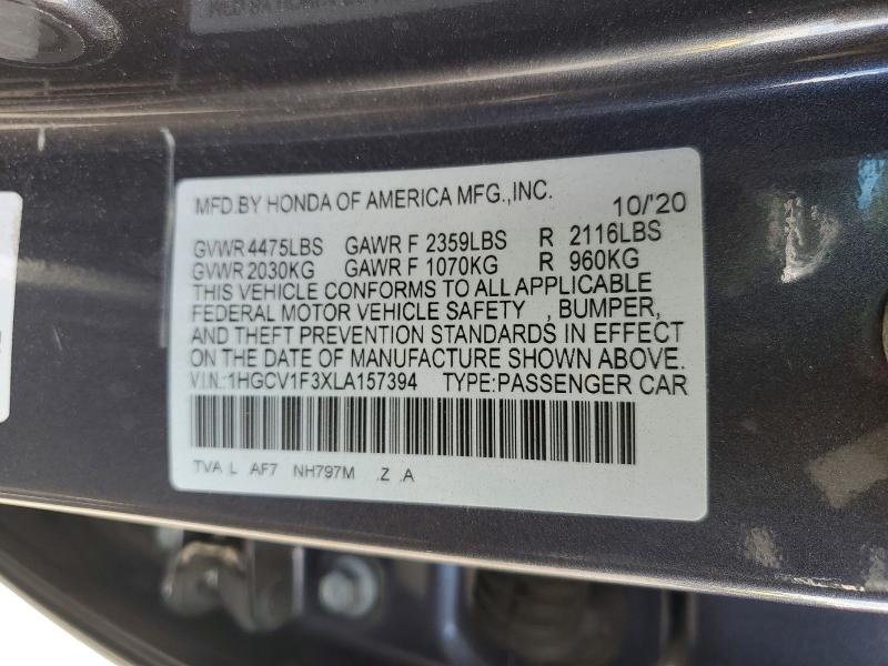 Продаж на аукціоні авто 2020 Honda Accord, vin: 1HGCV1F3XLA157394, номер лоту: 51965526