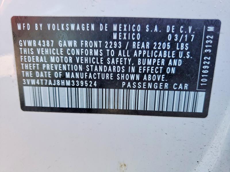 Продаж на аукціоні авто 2017 Volkswagen Jetta, vin: 3VW4T7AJ8HM339524, номер лоту: 49558656