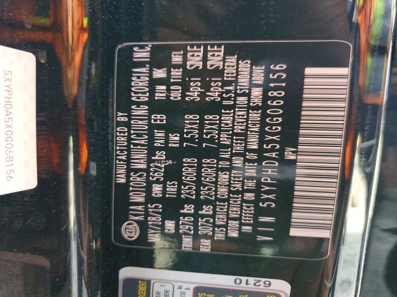 50135896 :رقم المزاد ، 5XYPHDA5XGG068156 vin ، 2016 Kia Sorento مزاد بيع