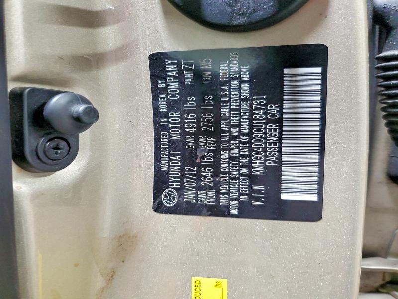 50607036 :رقم المزاد ، KMHGC4DD9CU184731 vin ، 2012 Hyundai Genesis مزاد بيع