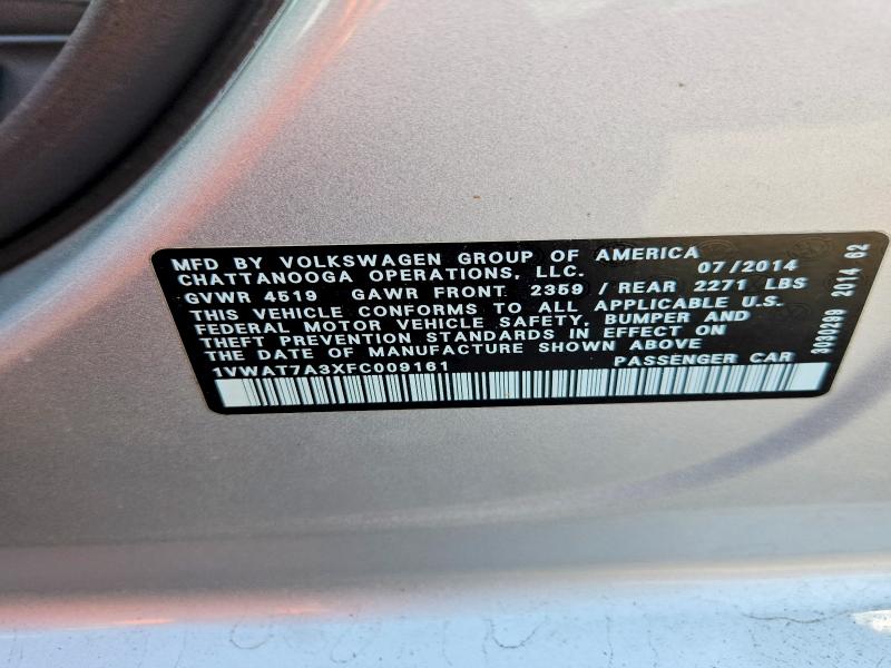 50786696 :رقم المزاد ، 1VWAT7A3XFC009161 vin ، 2015 Volkswagen Passat مزاد بيع