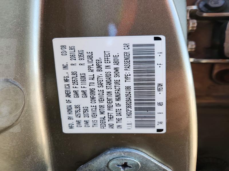 50518836 :رقم المزاد ، 1HGCP36828A054186 vin ، 2008 Honda Accord مزاد بيع
