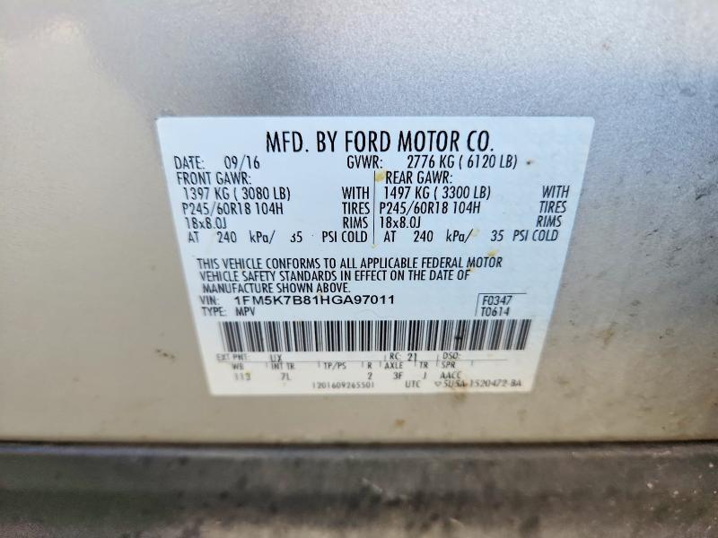Продажа на аукционе авто 2017 Ford Explorer, vin: 1FM5K7B81HGA97011, номер лота: 50993196