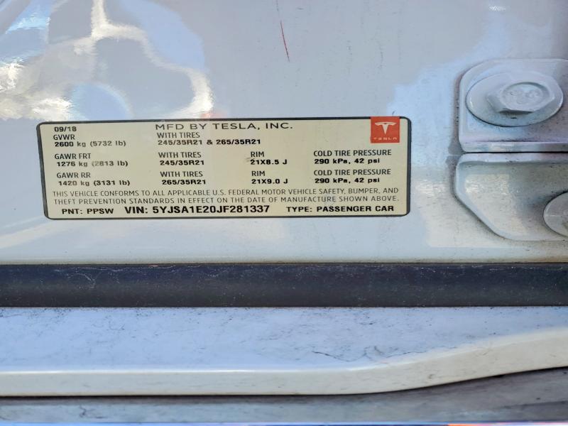 Aukcja sprzedaży 2018 Tesla Model S, vin: 5YJSA1E20JF281337, numer aukcji: 50796746