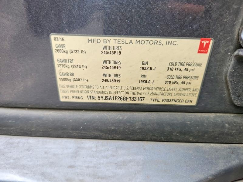 50784926 :رقم المزاد ، 5YJSA1E26GF133167 vin ، 2016 Tesla Model S مزاد بيع