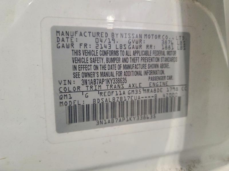 2019 Nissan Sentra მანქანა იყიდება აუქციონზე, vin: 3N1AB7AP1KY338635, აუქციონის ნომერი: 49232026