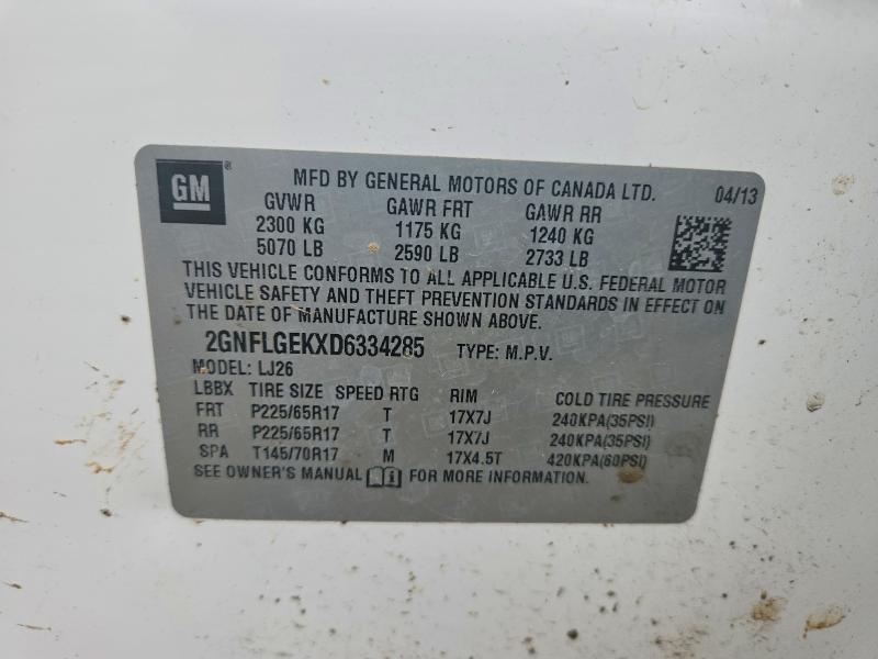 51343466 :رقم المزاد ، 2GNFLGEKXD6334285 vin ، 2013 Chevrolet Equinox مزاد بيع