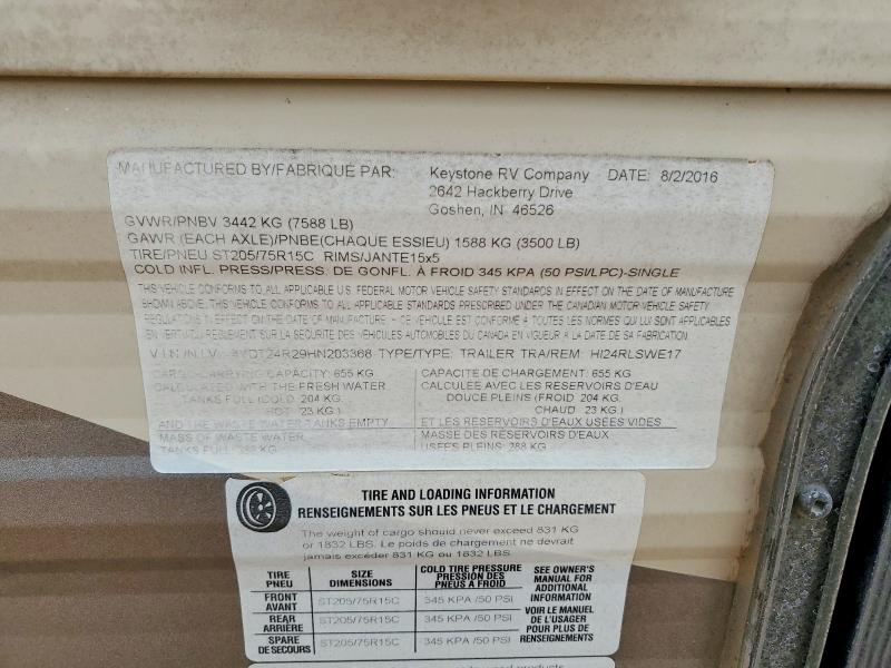 Продажа на аукционе авто 2017 Keystone Hideout, vin: 4YDT24R29HN203368, номер лота: 50495666