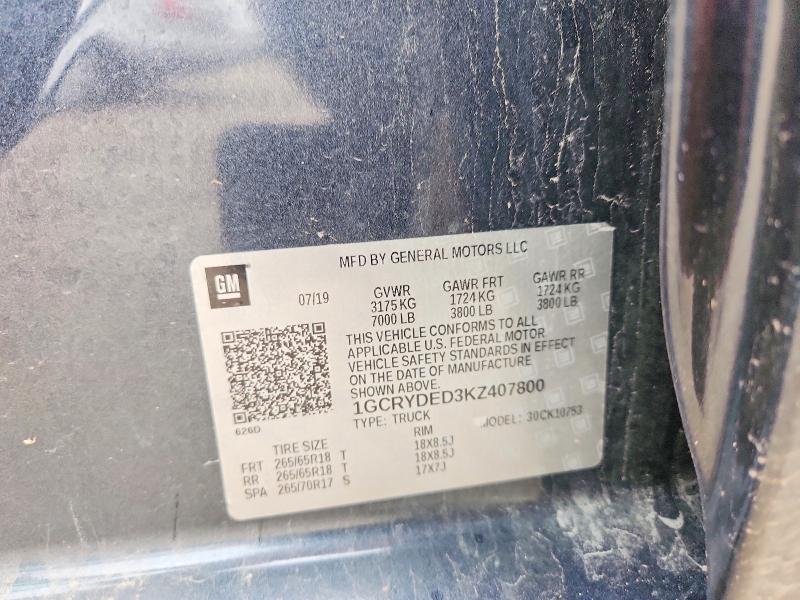 Aukcja sprzedaży 2019 Chevrolet Silverado, vin: 1GCRYDED3KZ407800, numer aukcji: 51613776