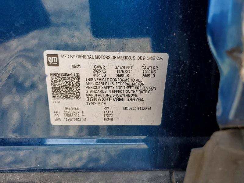 Aukcja sprzedaży 2021 Chevrolet Equinox, vin: 3GNAXKEV8ML386764, numer aukcji: 49856996