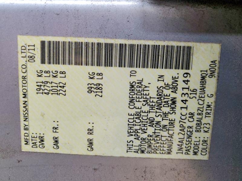 2012 Nissan Altama მანქანა იყიდება აუქციონზე, vin: 1N4AL2AP7CC143149, აუქციონის ნომერი: 48609206