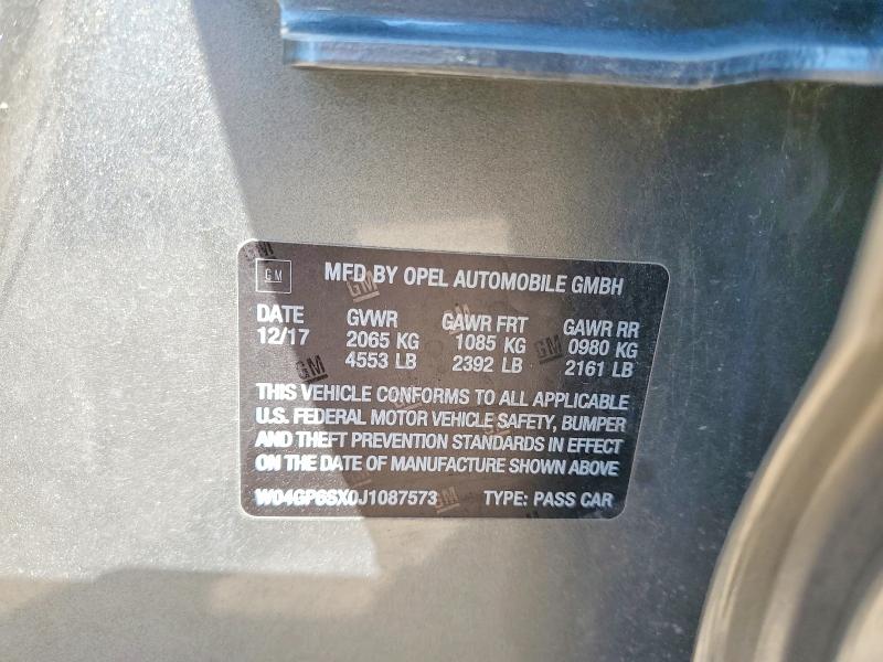 2018 Buick Regal მანქანა იყიდება აუქციონზე, vin: W04GP6SX0J1087573, აუქციონის ნომერი: 49102396