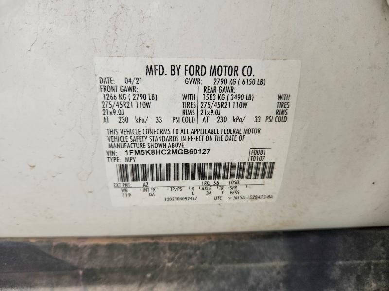 Aukcja sprzedaży 2021 Ford Explorer, vin: 1FM5K8HC2MGB60127, numer aukcji: 50267856