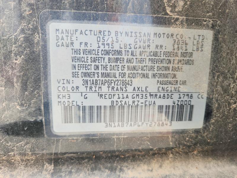 Продажа на аукционе авто 2015 Nissan Sentra, vin: 3N1AB7AP6FY278843, номер лота: 51462296