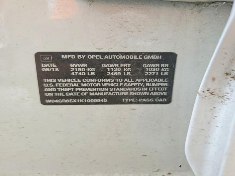 Продажа на аукционе авто 2019 Buick Regal, vin: W04GR6SX1K1009945, номер лота: 48798646