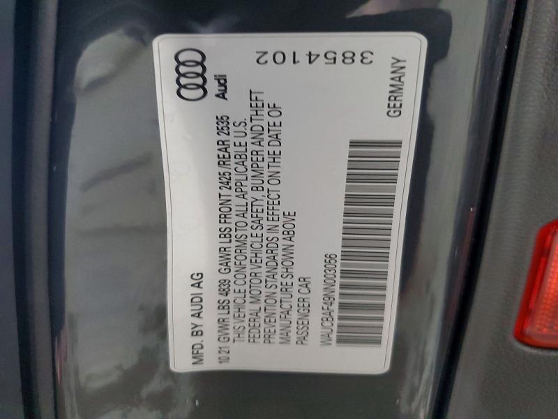 Aukcja sprzedaży 2022 Audi A4, vin: WAUCBAF49NN003056, numer aukcji: 51404756
