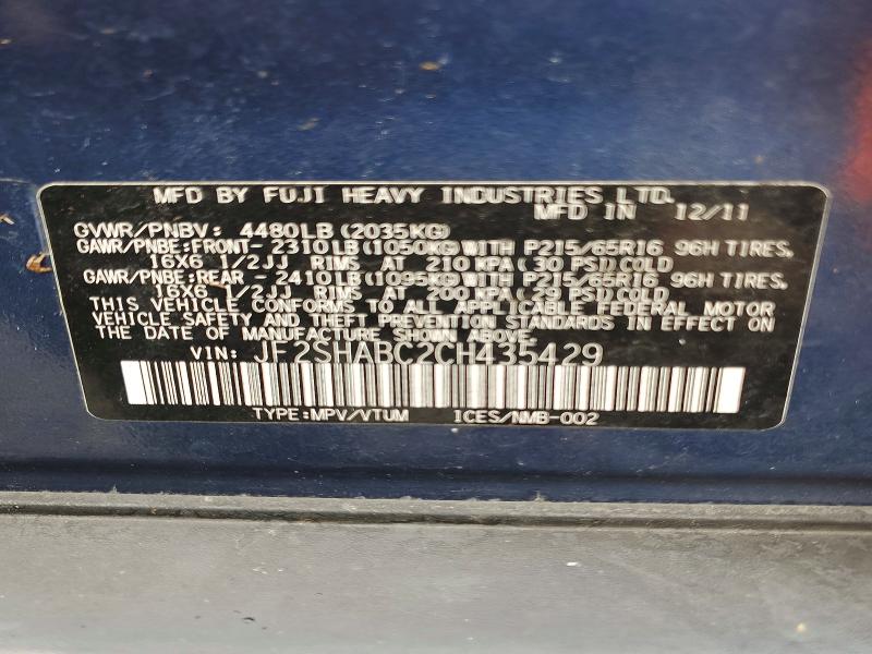 Aukcja sprzedaży 2012 Subaru Forester, vin: JF2SHABC2CH435429, numer aukcji: 51010056