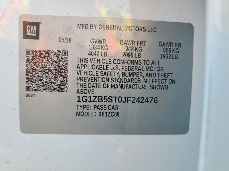 50982016 :رقم المزاد ، 1G1ZB5ST0JF242476 vin ، 2018 Chevrolet Malibu مزاد بيع
