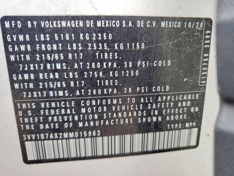 Продаж на аукціоні авто 2021 Volkswagen Tiguan, vin: 3VV1B7AX2MM015963, номер лоту: 48510946