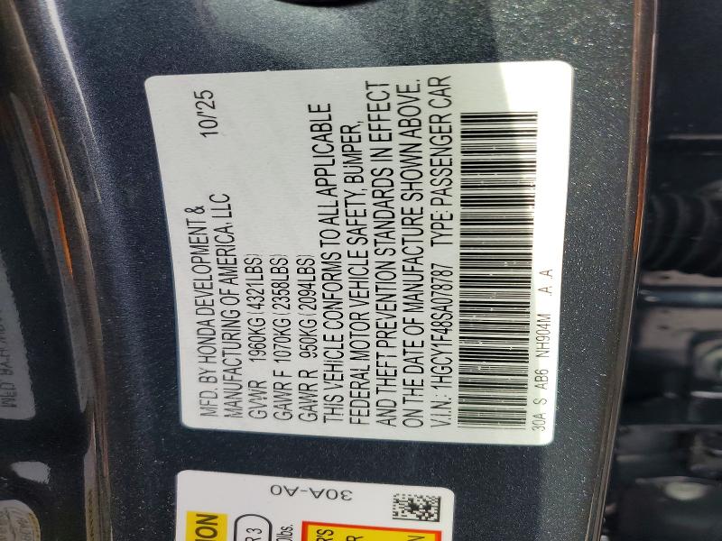 50800586 :رقم المزاد ، 1HGCY1F48SA078787 vin ، 2025 Honda Accord مزاد بيع