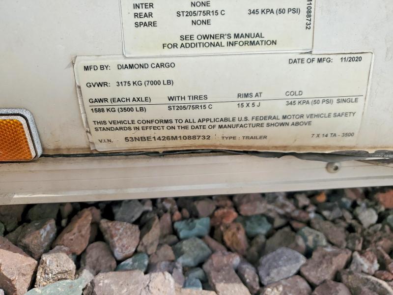 Продаж на аукціоні авто 2021 Diamond Cargo Trailer, vin: 53NBE1426M1088732, номер лоту: 49510746