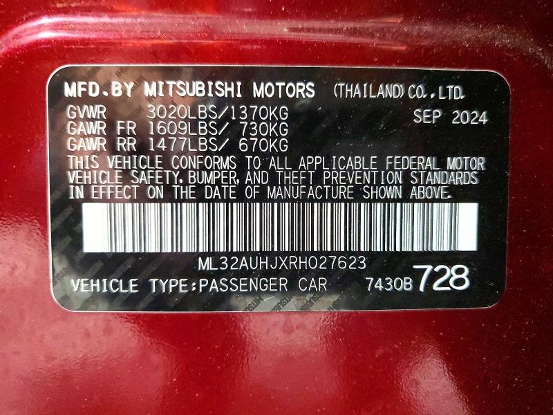 Auction sale of the 2024 Mitsubishi Mirage, vin: ML32AUHJXRH027623, lot number: 51352086
