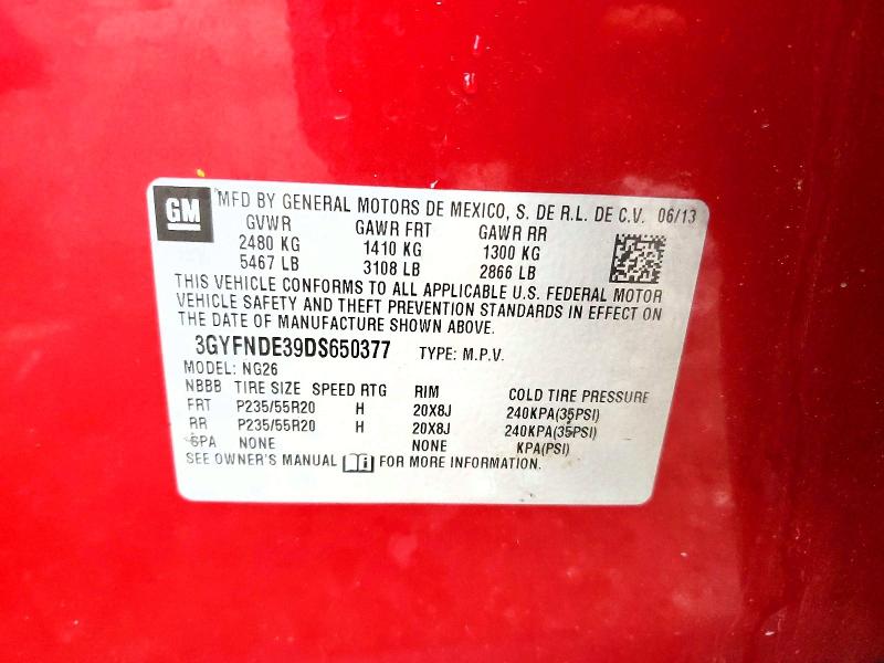 Aukcja sprzedaży 2013 Cadillac Srx, vin: 3GYFNDE39DS650377, numer aukcji: 50116926