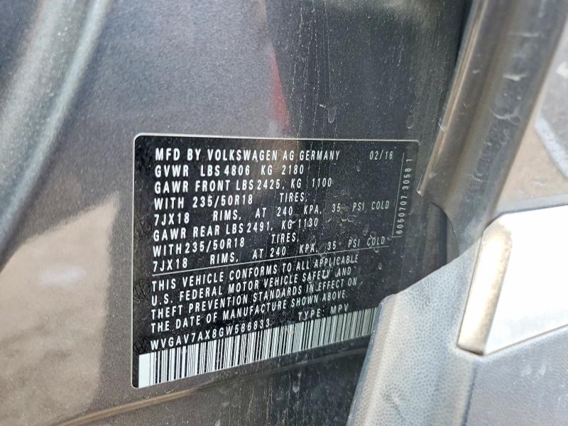 Aukcja sprzedaży 2016 Volkswagen Tiguan, vin: WVGAV7AX8GW586833, numer aukcji: 49457346