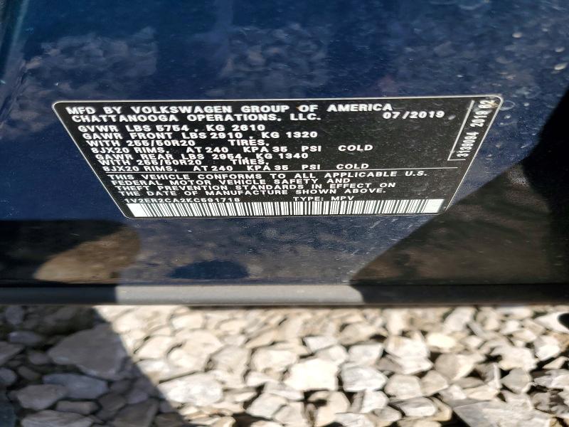 2019 Volkswagen Atlas მანქანა იყიდება აუქციონზე, vin: 1V2ER2CA2KC591718, აუქციონის ნომერი: 49551066