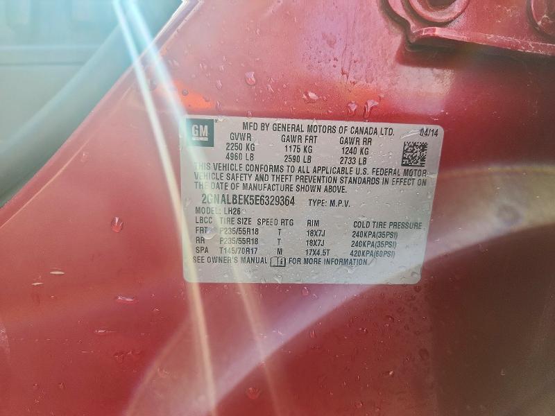 50061216 :رقم المزاد ، 2GNALBEK5E6329364 vin ، 2014 Chevrolet Equinox مزاد بيع