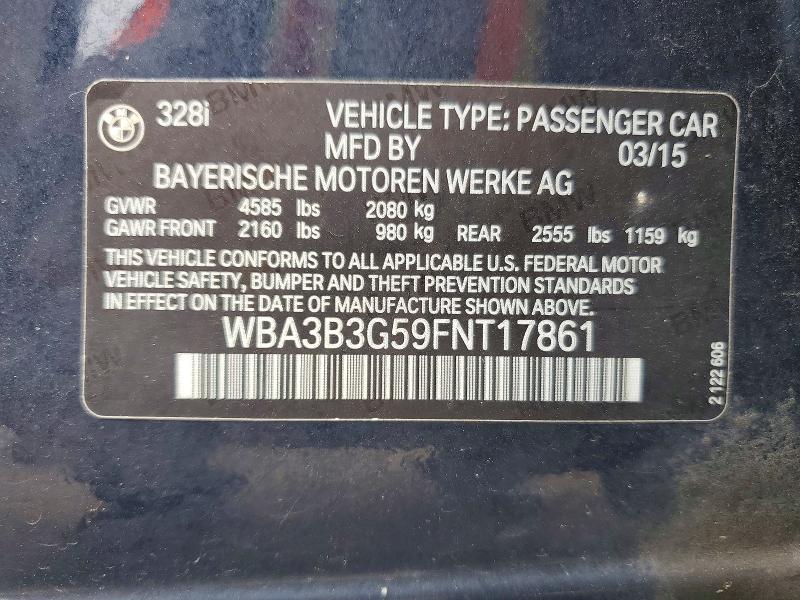 Aukcja sprzedaży 2015 Bmw 328, vin: WBA3B3G59FNT17861, numer aukcji: 51824156