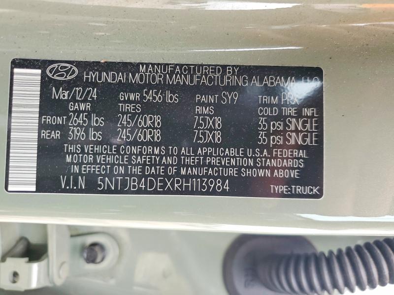 51189166 :رقم المزاد ، 5NTJB4DEXRH113984 vin ، 2024 Hyundai Santa Cruz مزاد بيع