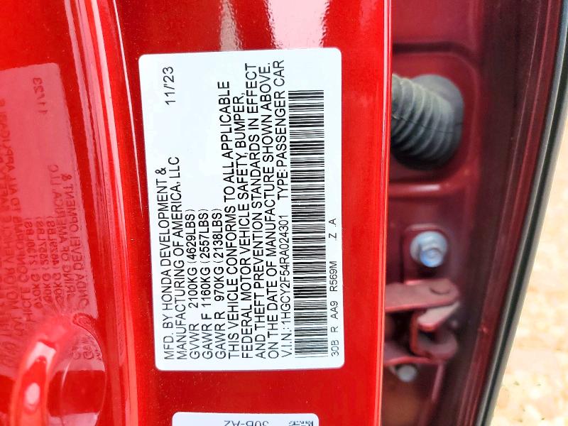 51652566 :رقم المزاد ، 1HGCY2F54RA024301 vin ، 2024 Honda Accord مزاد بيع