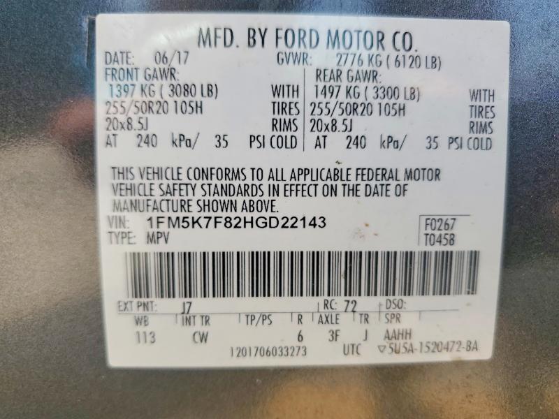 Продажа на аукционе авто 2017 Ford Explorer, vin: 1FM5K7F82HGD22143, номер лота: 49993286