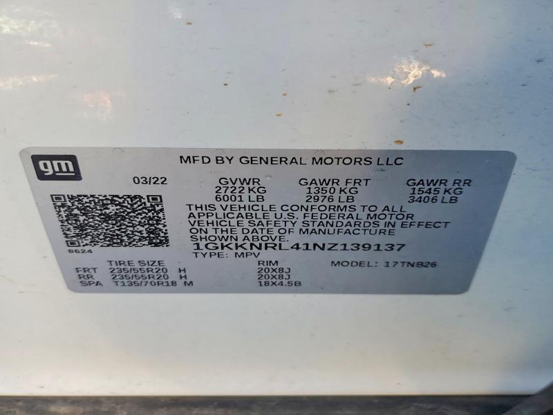 2022 Gmc Acadia მანქანა იყიდება აუქციონზე, vin: 1GKKNRL41NZ139137, აუქციონის ნომერი: 49454976
