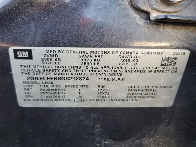 2016 Chevrolet Equinox მანქანა იყიდება აუქციონზე, vin: 2GNFLFEK8G6292374, აუქციონის ნომერი: 49461786