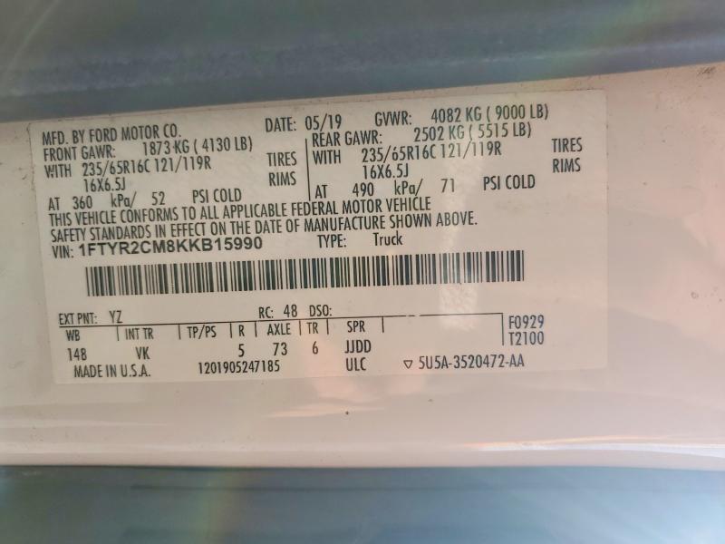 55084716 :رقم المزاد ، 1FTYR2CM8KKB15990 vin ، 2019 Ford Transit مزاد بيع
