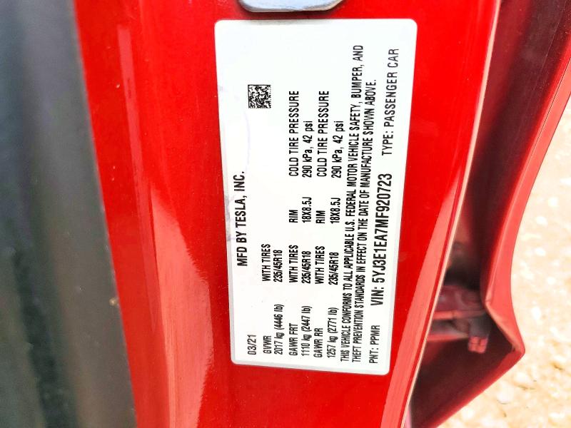 Продажа на аукционе авто 2021 Tesla Mdl 3 4d, vin: 5YJ3E1EA7MF920723, номер лота: 49086486