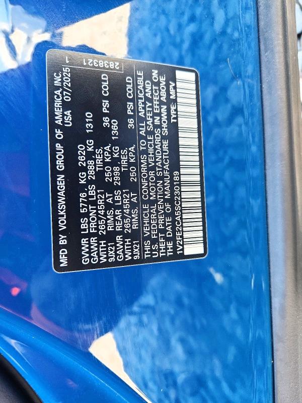 50234786 :رقم المزاد ، 1V2FE2CA5SC230189 vin ، 2025 Volkswagen Atlas Cross Sport مزاد بيع