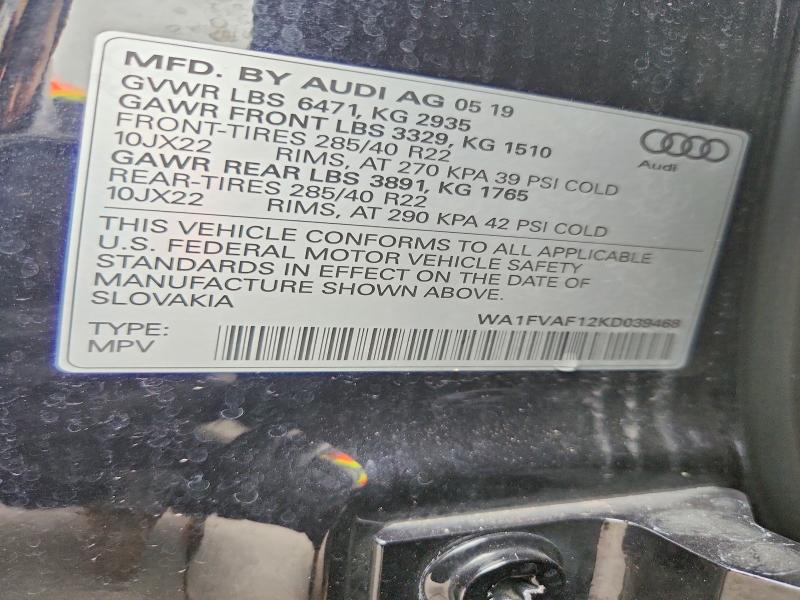Aukcja sprzedaży 2019 Audi Q8, vin: WA1FVAF12KD039468, numer aukcji: 48547426