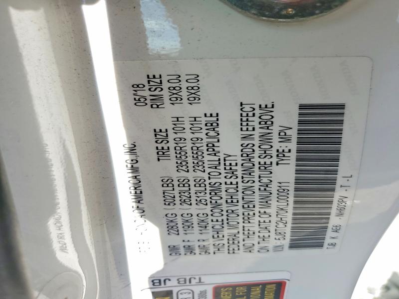 50166216 :رقم المزاد ، 5J8TC2H70KL000911 vin ، 2019 Acura Rdx مزاد بيع