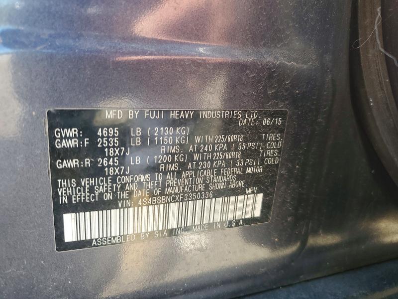 49369426 :رقم المزاد ، 4S4BSBNCXF3350336 vin ، 2015 Subaru Outback مزاد بيع