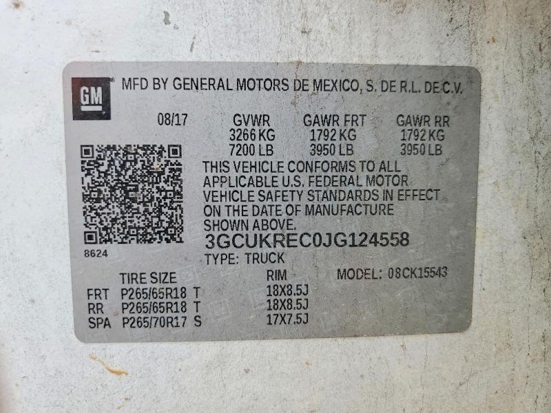 Aukcja sprzedaży 2018 Chevrolet Silverado, vin: 3GCUKREC0JG124558, numer aukcji: 50467476