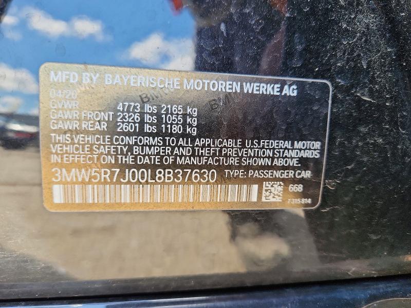 Aukcja sprzedaży 2020 Bmw 330xi, vin: 3MW5R7J00L8B37630, numer aukcji: 51557316