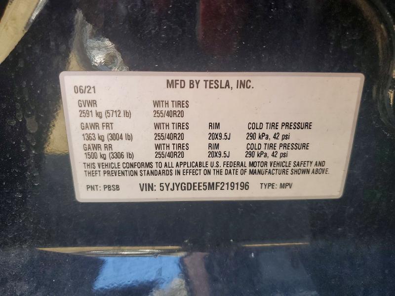 Aukcja sprzedaży 2021 Tesla Model Y, vin: 5YJYGDEE5MF219196, numer aukcji: 49557286
