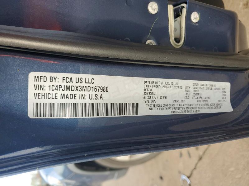 Продаж на аукціоні авто 2021 Jeep Cherokee, vin: 1C4PJMDX3MD167980, номер лоту: 49730806